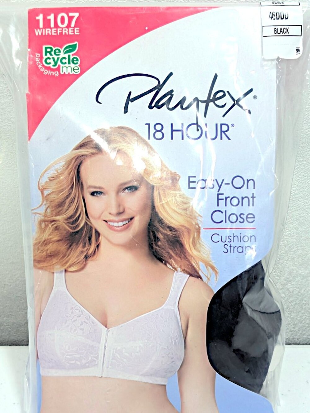 Playtex 18 Hour 46DDD Black Wirefree Front Close Cushion Straps Bra 1107